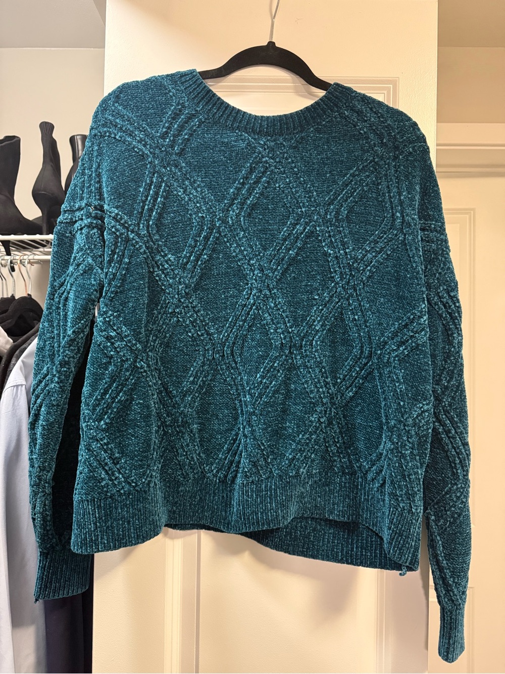 Teal Cable-Knit Chenille Sweater - Women